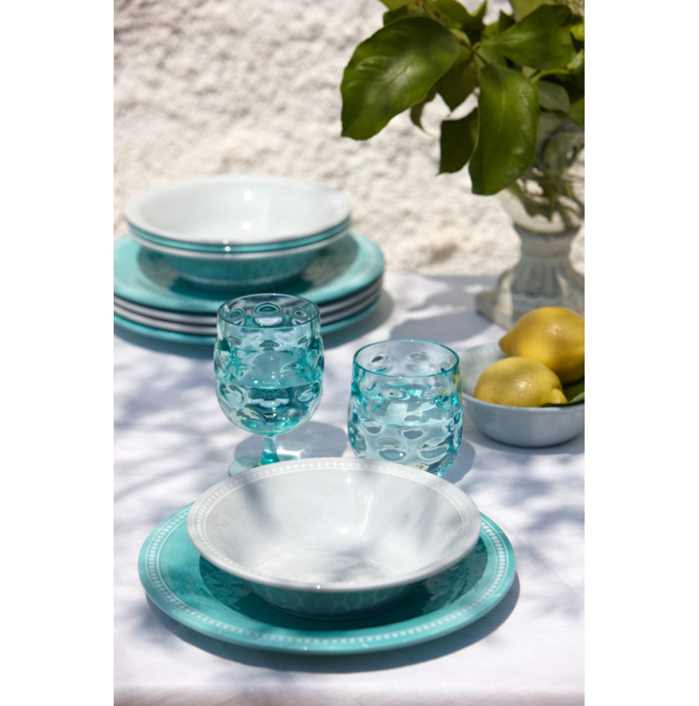 Service de 6 assiettes creuses turquoise au contour perlé