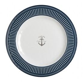 6 assiettes plates bleue et blanche en mélamine avec motif ancre