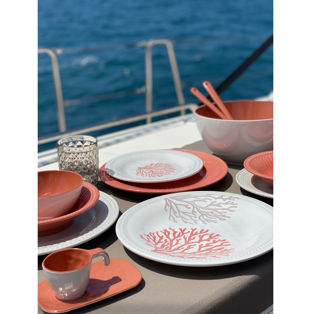 Grande assiette en mélamine décoré de motifs coraux