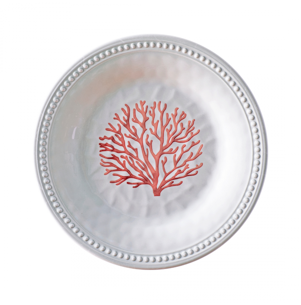 6 assiettes à desserts blanches à motif corail 2 coloris