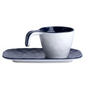 6 tasses expresso et soucoupes en mélamine aspect céramique - 6 coloris