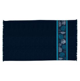 Serviette de plage bleu-nuit à broderies coraux et coquillages