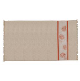 Serviette de plage beige à franges et broderies marine
