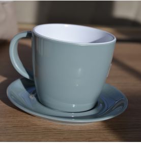 Tasse avec soucoupe gris clair incassable en mélamine 25cl