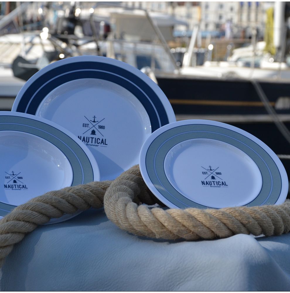 Assiette en mélamine antidérapante motif nautic Ø 21cm