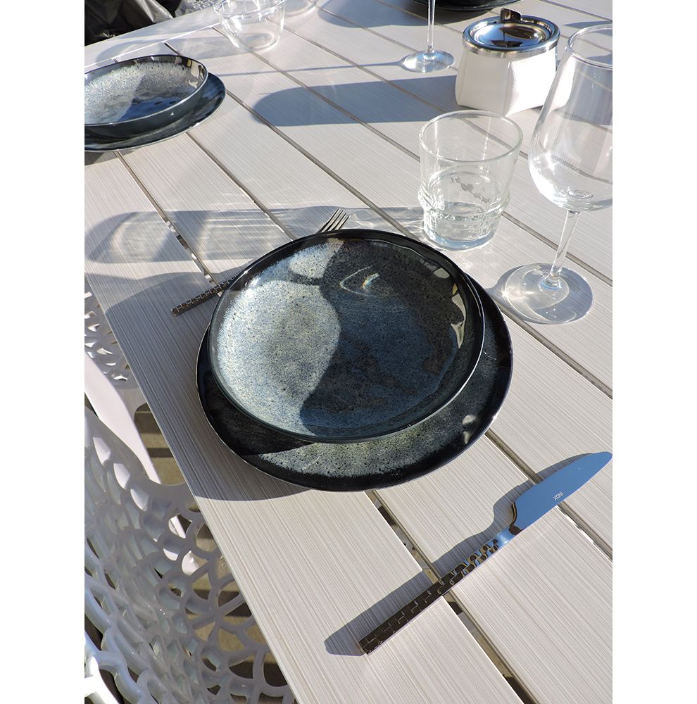 assiette creuse melamine incassable aspect grés gris bleuté