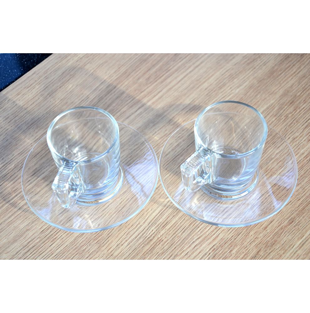 Tasse à café avec soucoupe en verre trempé haute résistance / transparent