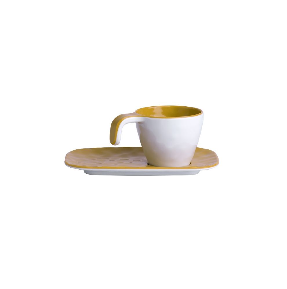 6 tasses expresso et soucoupes en mélamine aspect céramique - 6 coloris