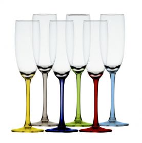 6 flûtes à champagne pieds multicolores antidérapants