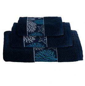 Set de 3 serviettes de bain bleu avec motifs coralliens