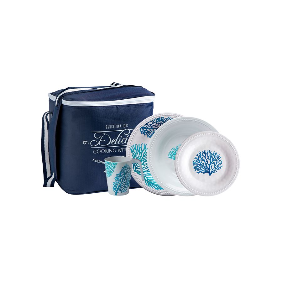 Pack vaisselle incassable motifs coraux bleus - 16 pièces Pack vaisselle incassable motifs coraux bleus - 16 pièces