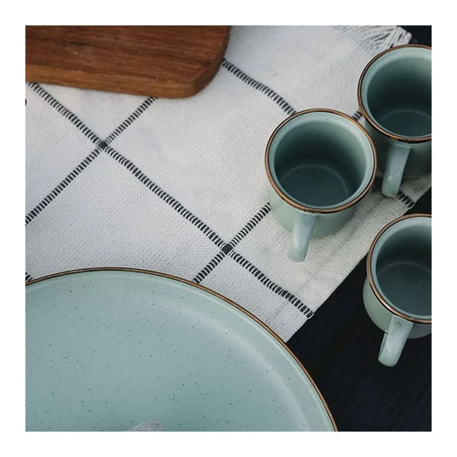Lot de 2 mugs en acier émaillé vert d'eau moucheté