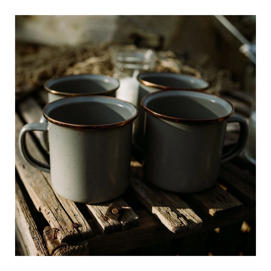 2 mugs couleur gris moucheté bordure bronze