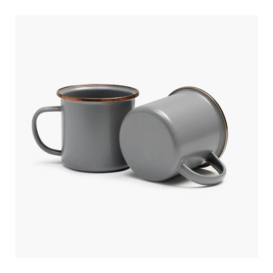 2 mugs couleur gris moucheté bordure bronze