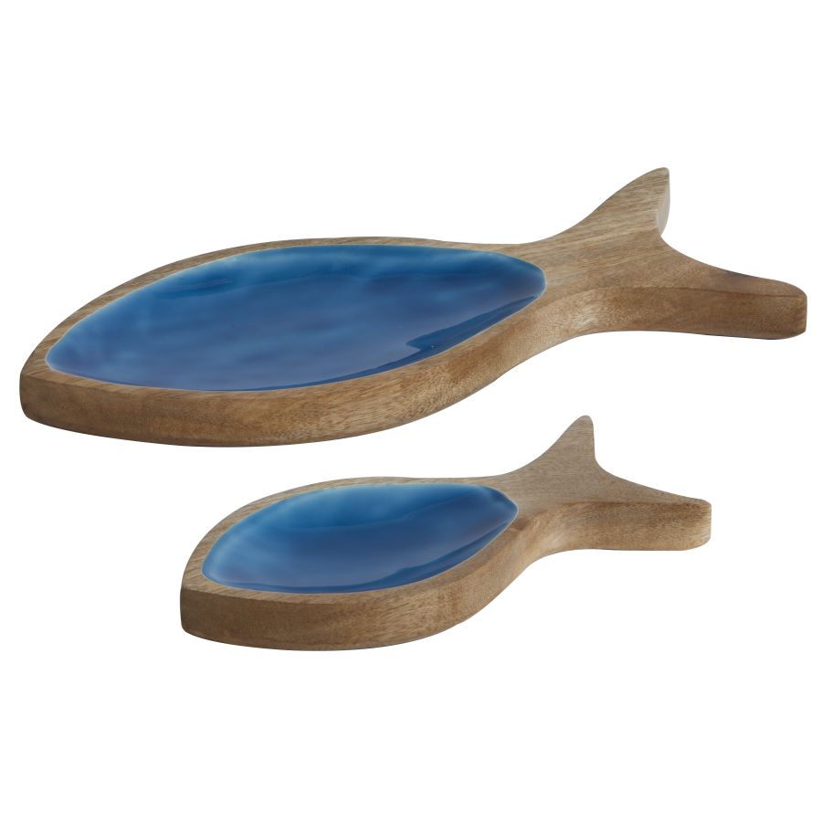 Lot de 2 poissons en bois avec finition émaillée – 3 couleurs