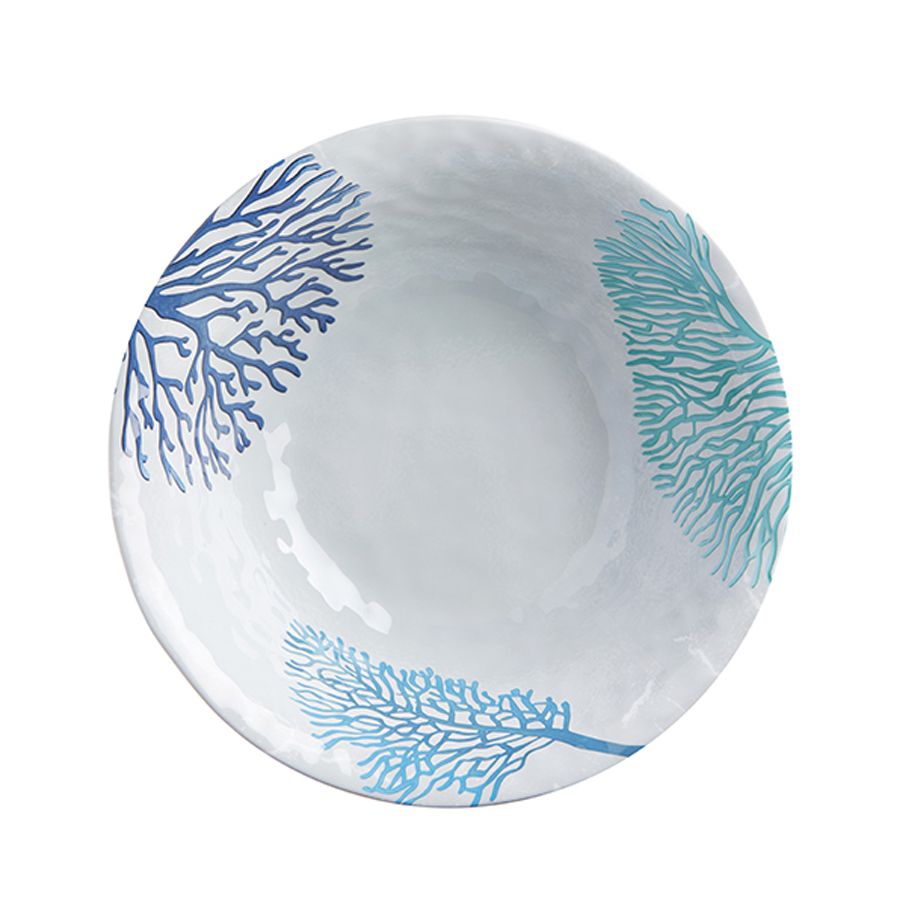 Saladier blanc à motifs coraux et ses couverts - 2 coloris