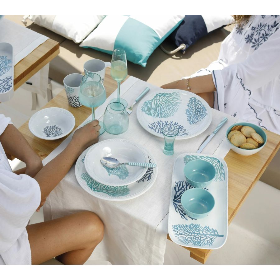 Saladier blanc à motifs coraux et ses couverts - 2 coloris