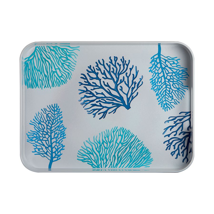 Plateau antidérapant avec rebord motifs coraux - 2 coloris Plateau antidérapant avec rebord motifs coraux - 2 coloris
