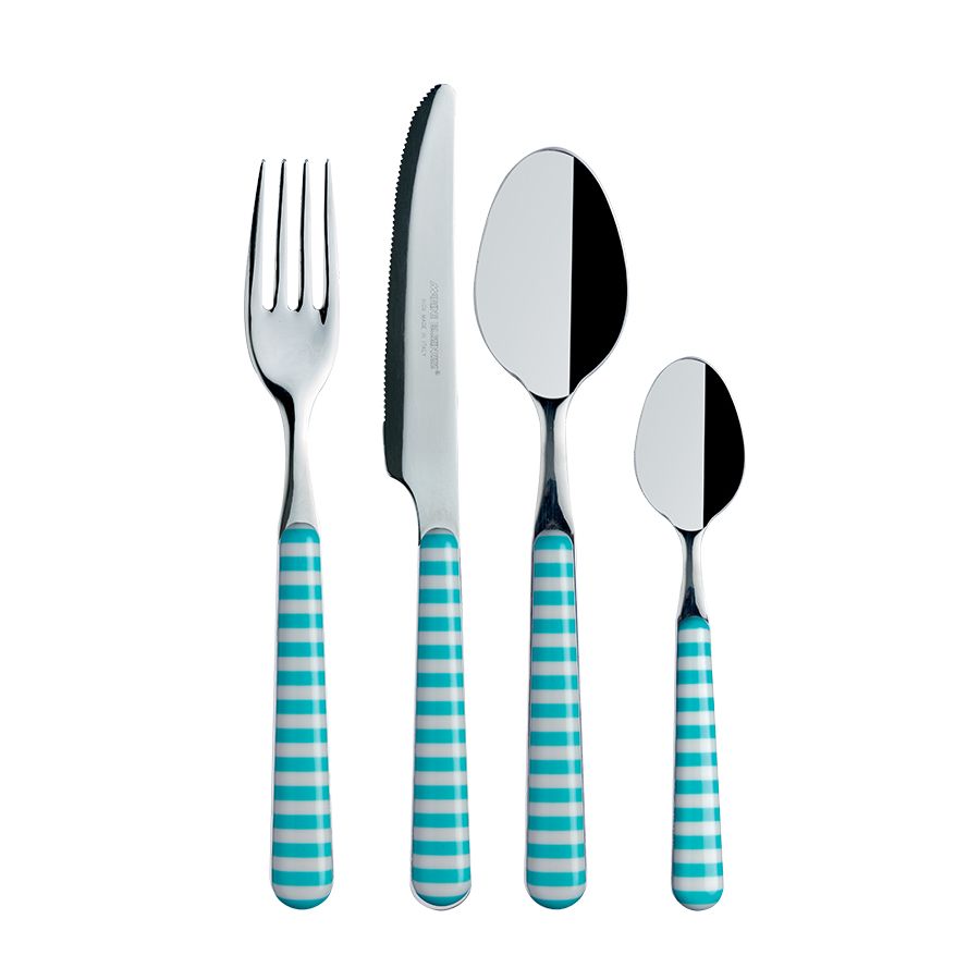 Set de 24 couverts en acier inoxydable et mélamine à rayures